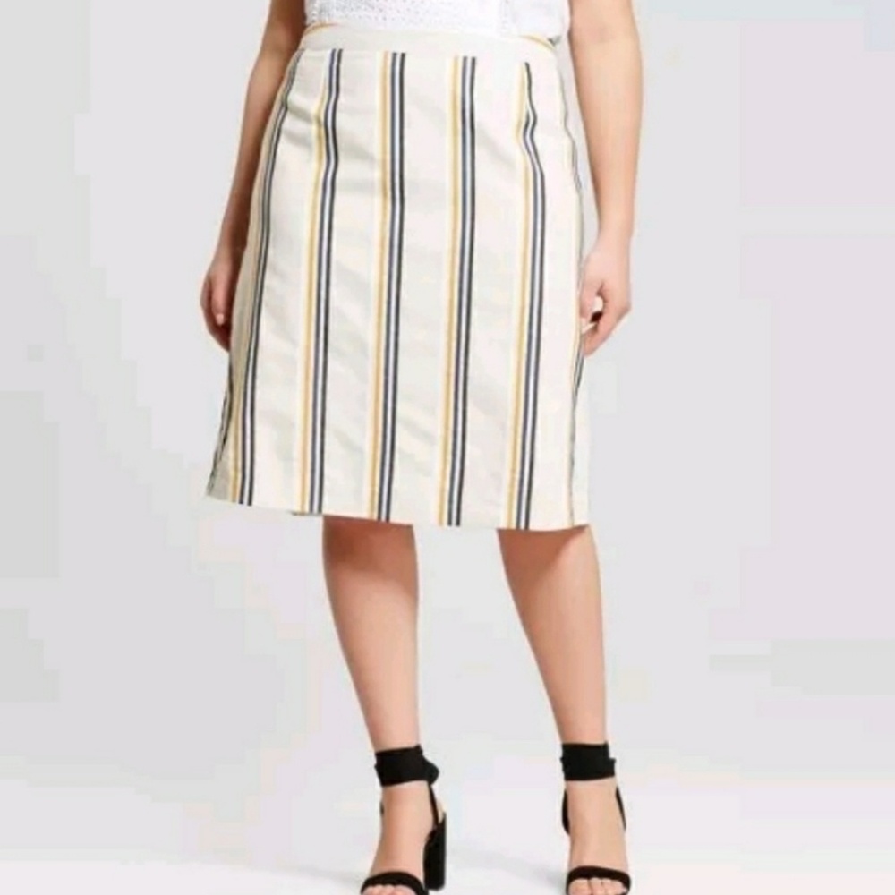 Who What Wear Striped Linen Blend Midi Skirt
